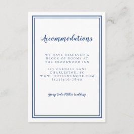 Tarjeta De Recepción Alojamiento Boda Azul Blanco Clásico Simple