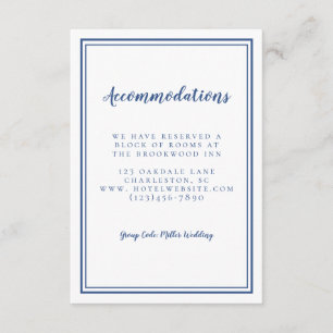 Tarjeta De Recepción Alojamiento Boda Azul Blanco Clásico Simple