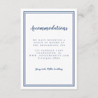 Tarjeta De Recepción Alojamiento Boda Azul Blanco Clásico Simple