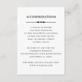 Tarjeta De Recepción Alojamiento boda blanco negro. Detalles simples