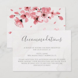 Tarjeta De Recepción Alojamiento Boda con flores de cerezo rosa