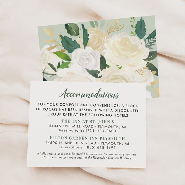 Tarjeta De Recepción Alojamiento Boda de Cream Gold Floral Green (Subido por el creador)