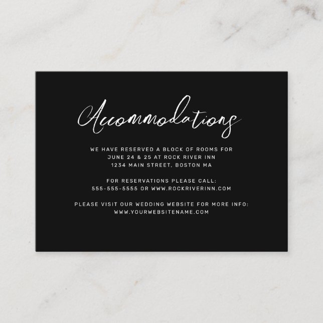 Tarjeta De Recepción Alojamiento Boda de escritura blanca moderna en ne (Anverso)