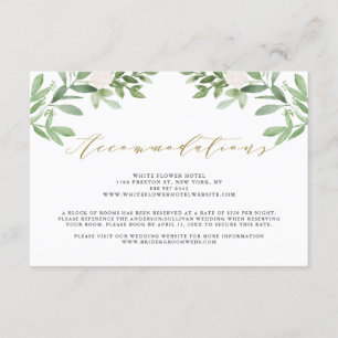 Tarjeta De Recepción Alojamiento Boda de flores blancas y vegetación