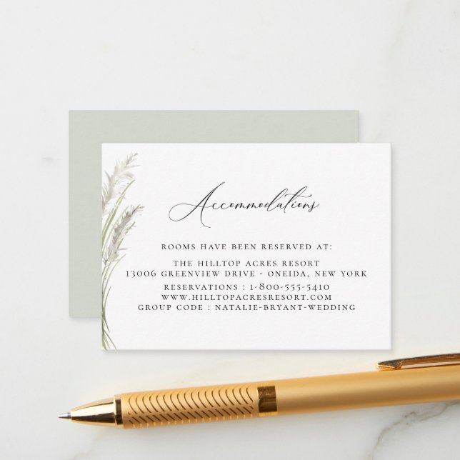 Tarjeta De Recepción Alojamiento Boda De Grass Pampas Beach (Anverso/Reverso In Situ)