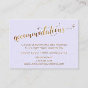 Tarjeta De Recepción Alojamiento Boda de Lavanda con guiones Gold Heart