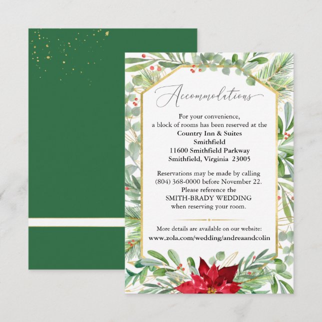 Tarjeta De Recepción Alojamiento Boda de Navidades de acuarela (Anverso / Reverso)