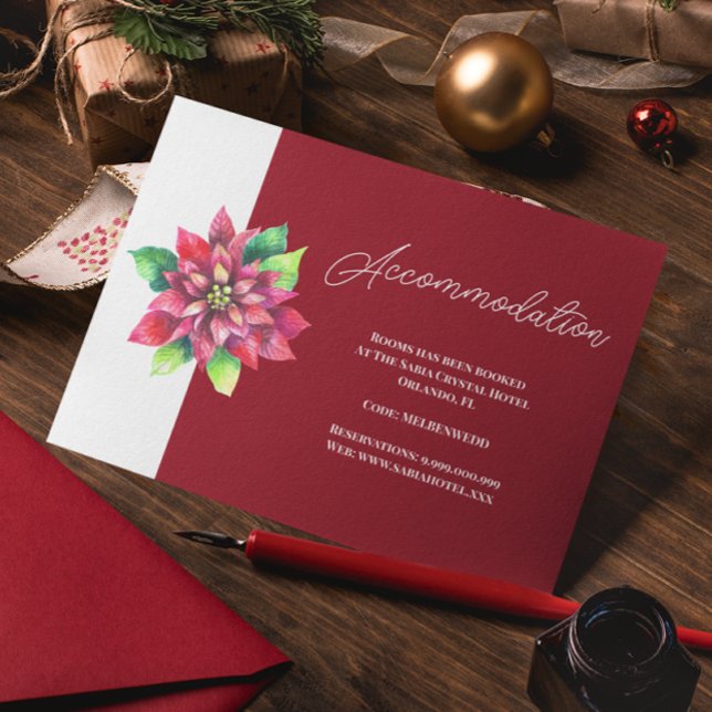 Tarjeta De Recepción Alojamiento Boda de Navidades de Poinsettia Roja (Subido por el creador)
