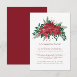 Tarjeta De Recepción Alojamiento Boda de Navidades Floral Poinsettia