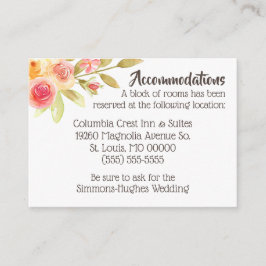 Tarjeta De Recepción Alojamiento Boda de Pastel Watercolor Florals