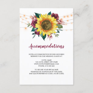 Tarjeta De Recepción Alojamiento Boda de Rustic Sunflower