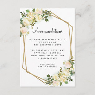 Tarjeta De Recepción Alojamiento Boda Detalles Floral Gold White