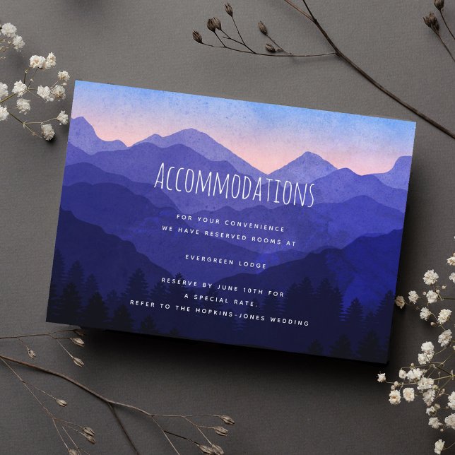 Tarjeta De Recepción Alojamiento Boda en las montañas rusticas azules (Subido por el creador)