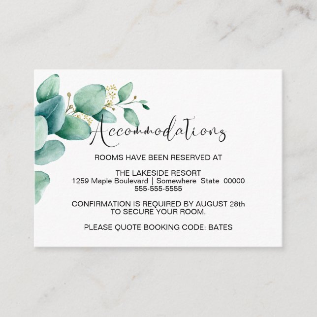 Tarjeta De Recepción Alojamiento Boda Eucalyptus (Anverso)