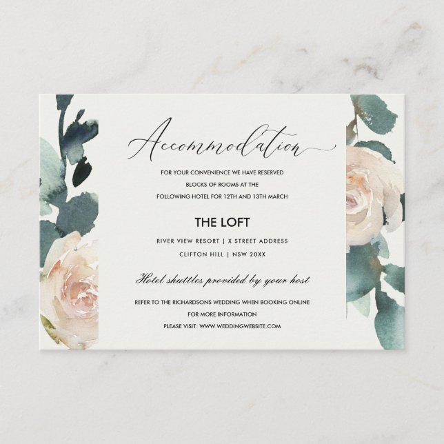 TARJETA DE RECEPCIÓN ALOJAMIENTO BODA EUCALYPTUS ROSA RUBOR KRAFT (Anverso)