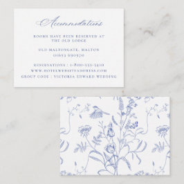 Tarjeta De Recepción Alojamiento Boda Floral Azul Regencia