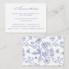 Tarjeta De Recepción Alojamiento Boda Floral Azul Regencia