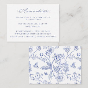 Tarjeta De Recepción Alojamiento Boda Floral Azul Regencia
