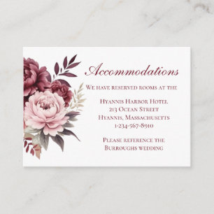 Tarjeta De Recepción Alojamiento Boda Floral Burgundy Peony