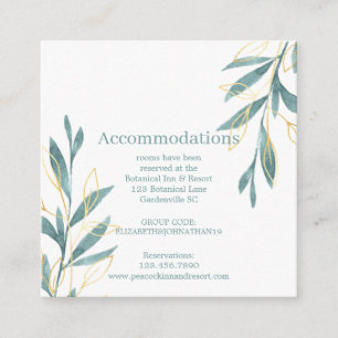 Tarjeta De Recepción Alojamiento Boda floral de color verde dorado