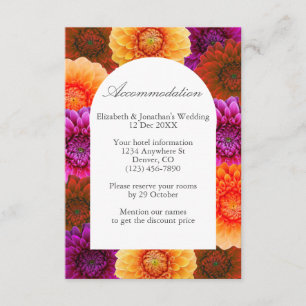Tarjeta De Recepción Alojamiento Boda floral de Dahlia Autumn