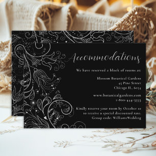 Tarjeta De Recepción Alojamiento Boda floral elegante y negro plateado