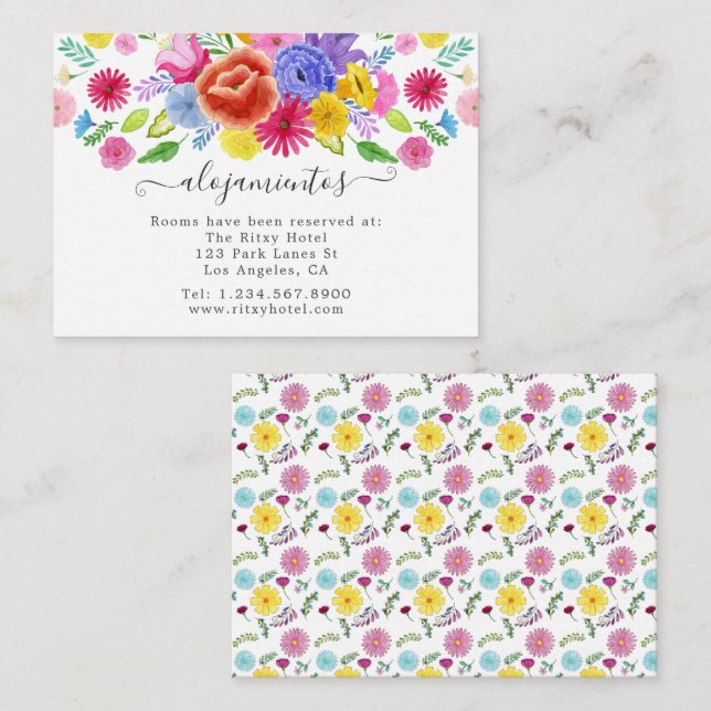 Tarjeta De Recepción Alojamiento Boda Floral Español Fiesta (Anverso / Reverso)
