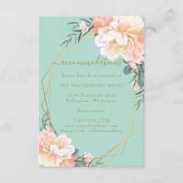 Tarjeta De Recepción Alojamiento Boda Floral Mint Green Gold Peach