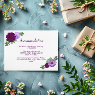 Tarjeta De Recepción Alojamiento Boda Floral Purple Peony