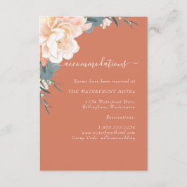 Tarjeta De Recepción Alojamiento Boda Floral Terracota Peach Gold
