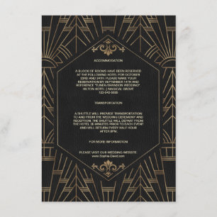 Tarjeta De Recepción Alojamiento Boda Gold Black Great Gatsby 20s