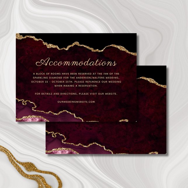 Tarjeta De Recepción Alojamiento Boda Gold Burgundy Agate (Subido por el creador)