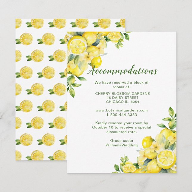 Tarjeta De Recepción Alojamiento Boda italiano de la vegetación del lim (Anverso / Reverso)