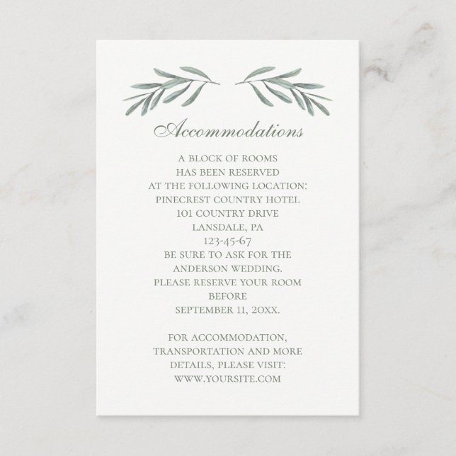 Tarjeta De Recepción Alojamiento boda italiano. Detalles simples (Anverso)