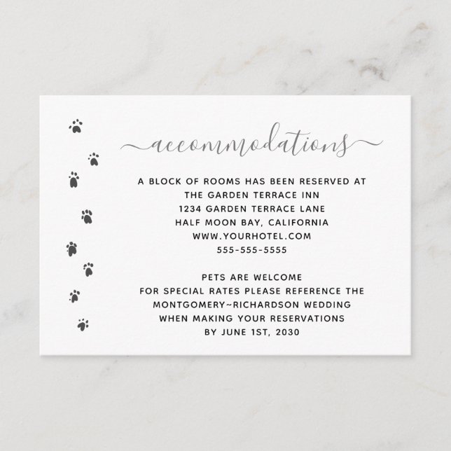 Tarjeta De Recepción Alojamiento Boda Mascota personalizado divertido (Anverso)