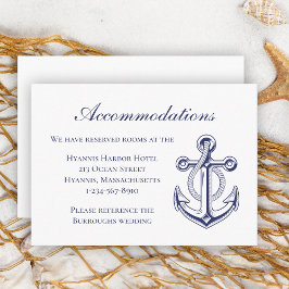 Tarjeta De Recepción Alojamiento Boda Náutico Azul de la Marina de Guer