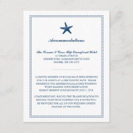 Tarjeta De Recepción Alojamiento Boda Navy Blue Graceful Starfish