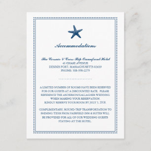 Tarjeta De Recepción Alojamiento Boda Navy Blue Graceful Starfish
