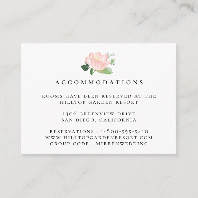 Tarjeta De Recepción Alojamiento Boda Pink Peony (Anverso)