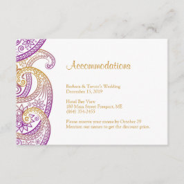 Tarjeta De Recepción Alojamiento Boda Purple and Gold Paisley
