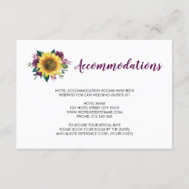 Tarjeta De Recepción Alojamiento Boda Rosa de Sunflower Plum Purple