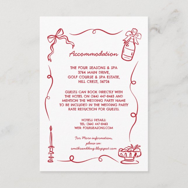 Tarjeta De Recepción Alojamiento Boda RSVP Mano caprichosa (Anverso)