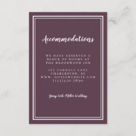 Tarjeta De Recepción Alojamiento Boda simple Cassis Purple Detail