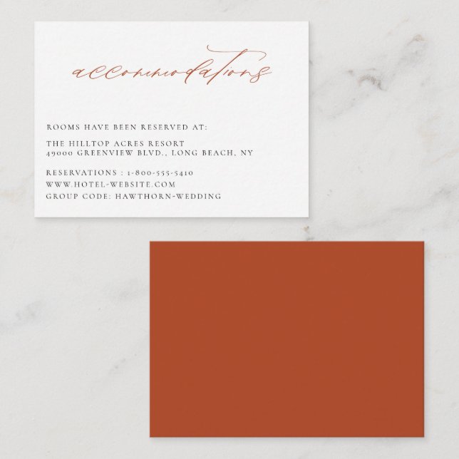 Tarjeta De Recepción Alojamiento Boda Terracotta Naranja (Anverso / Reverso)