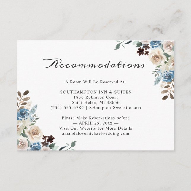 Tarjeta De Recepción Alojamiento Bohemio Rústico Boda Floral (Anverso)