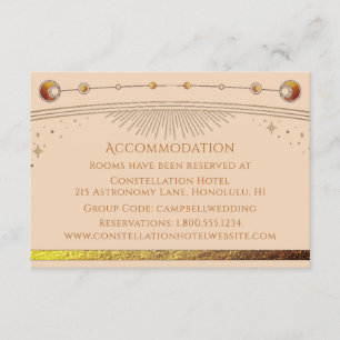 Tarjeta De Recepción Alojamiento Celestial de Champagne Sun Moon Stars