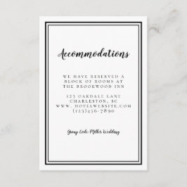Tarjeta De Recepción Alojamiento Chic de Boda Simple en Blanco y Negro