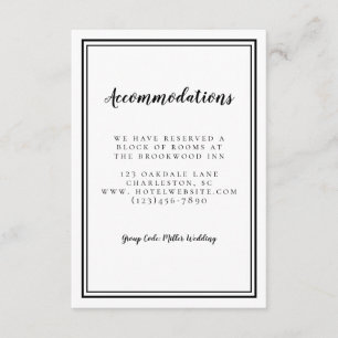 Tarjeta De Recepción Alojamiento Chic de Boda Simple en Blanco y Negro
