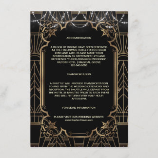 Tarjeta De Recepción Alojamiento de boda Art Déco dorado Gatsby años 20