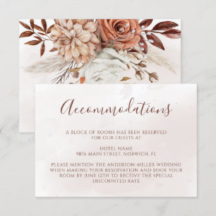 Tarjeta De Recepción Alojamiento de boda boho de flores de terracota